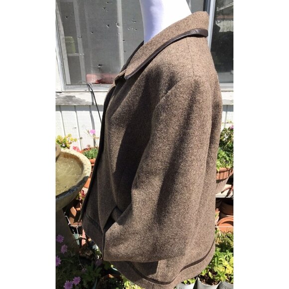 Vtg Wool Pendleton Brown HTF Suit Jacket Blazer Women’s 18 L Xl Leather Trim Mod - Picture 5 of 16